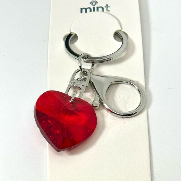 Red Crystal Heart Keychain Charm -  Silver Accent - Picture 6 of 6